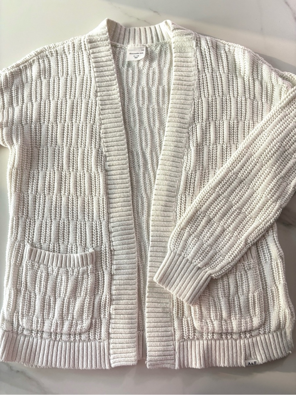 Abercrombie & Fitch Cream Cable Knit Open Cardigan Sweater 11-12 y.o. Cotton